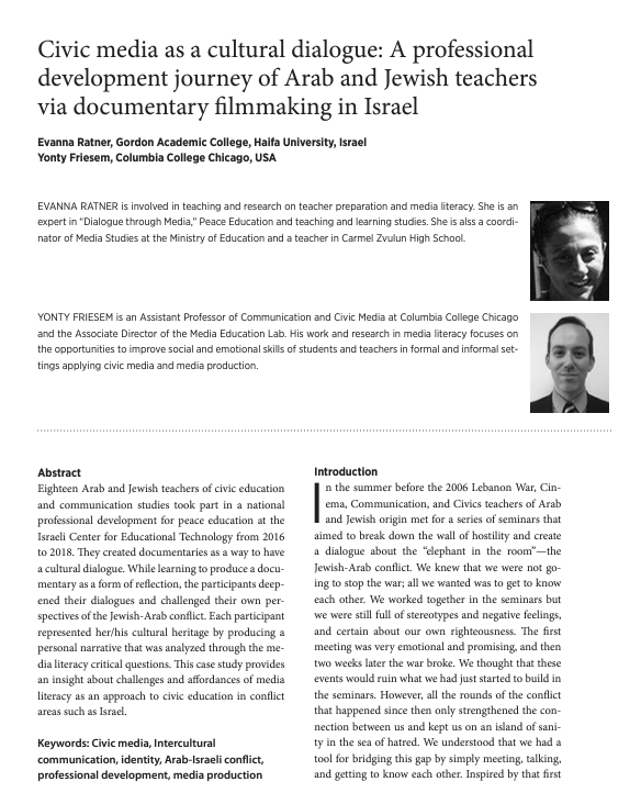 Civic media as a cultural dialogue: Arab and Jewish teachers & documentary filmmaking in Israel